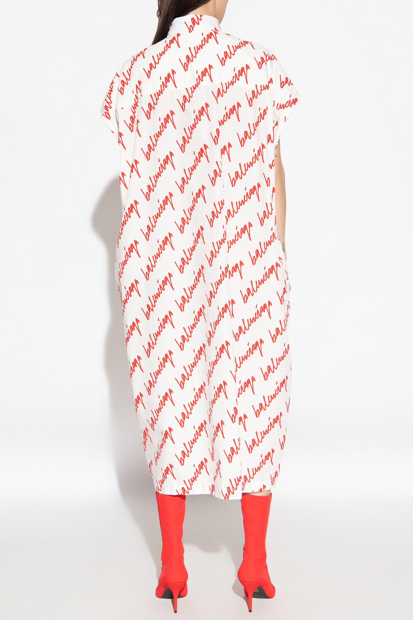 White Cotton dress with logo Balenciaga - Print Yoke Dress